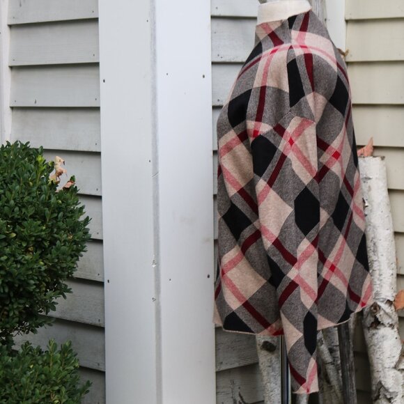 Rachel Zoe Tan Back Red Plaid Mock Turtleneck Sweater Sz SMALL - Picture 3 of 6